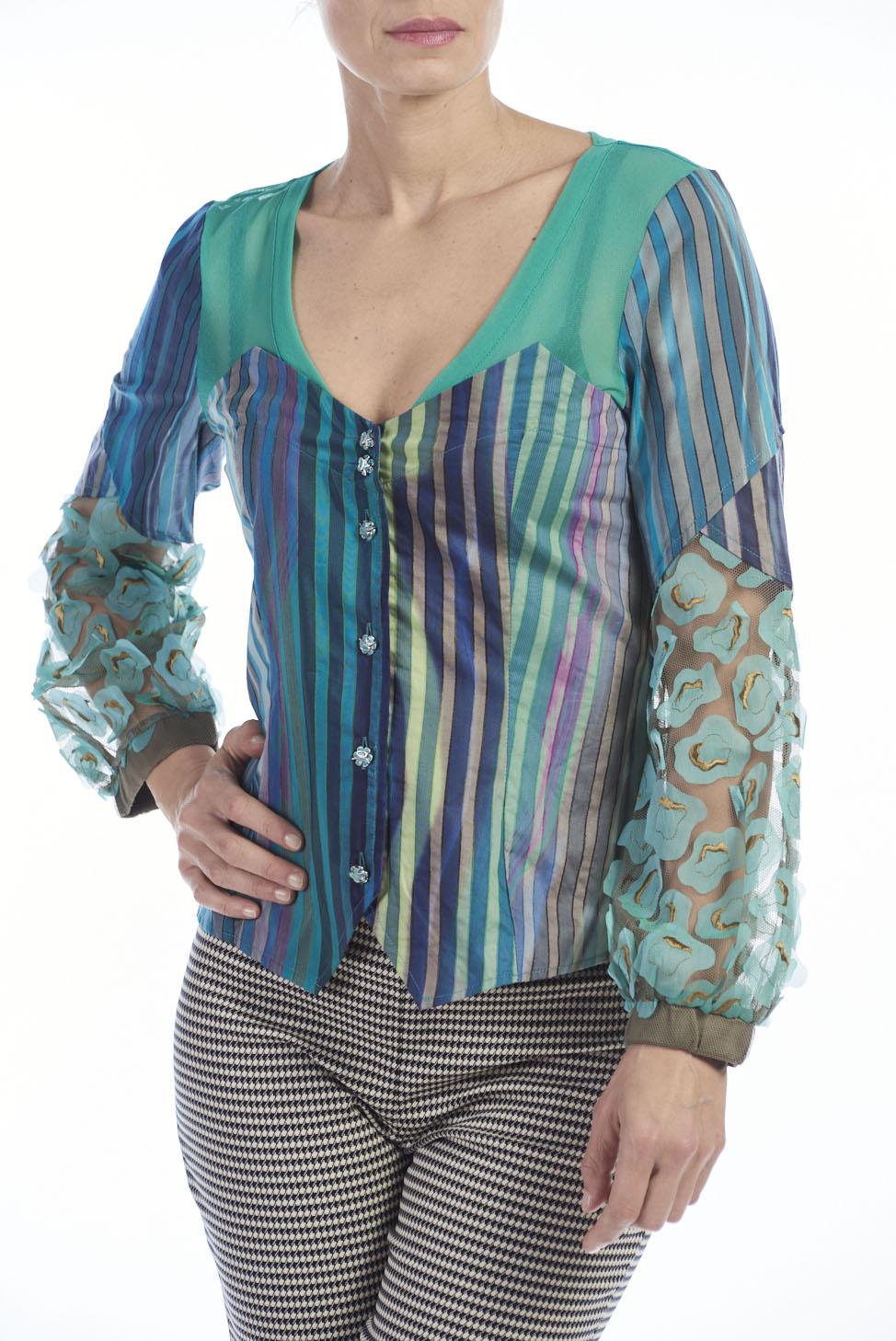 Save The Queen camicia in tessuto di cotone a righe e maniche in tessuto operato Latest fashion