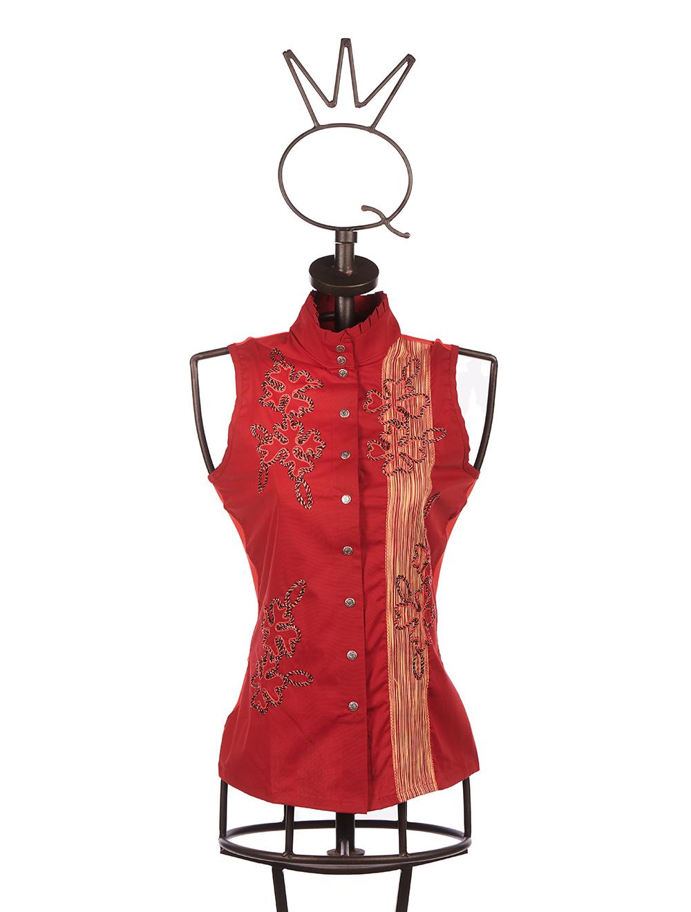 Save The Queen Camicia ricamata rossa e bordeaux Online Outlet