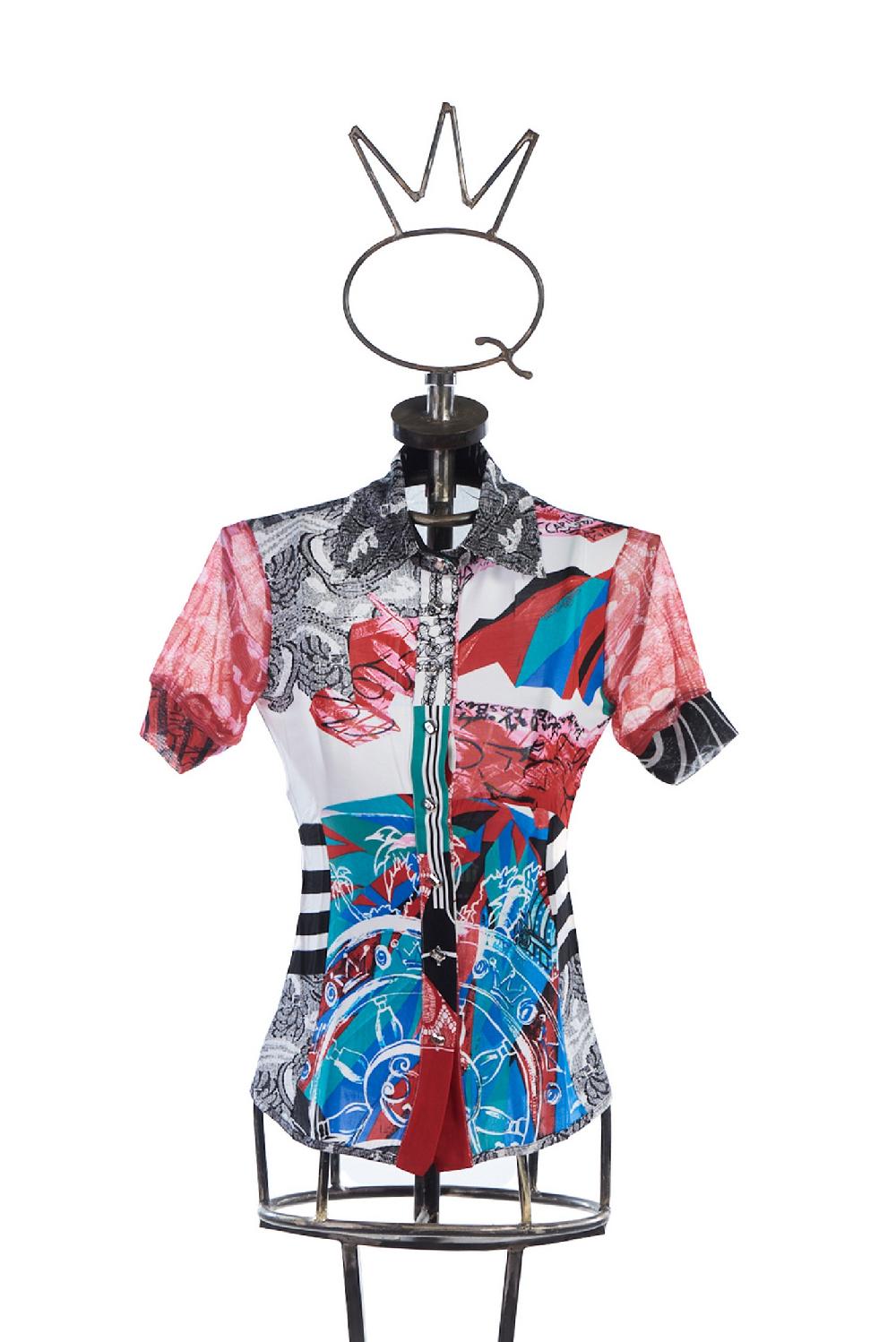 Save The Queen Camicia in jersey di viscosa e tulle stampati Grandi sconti