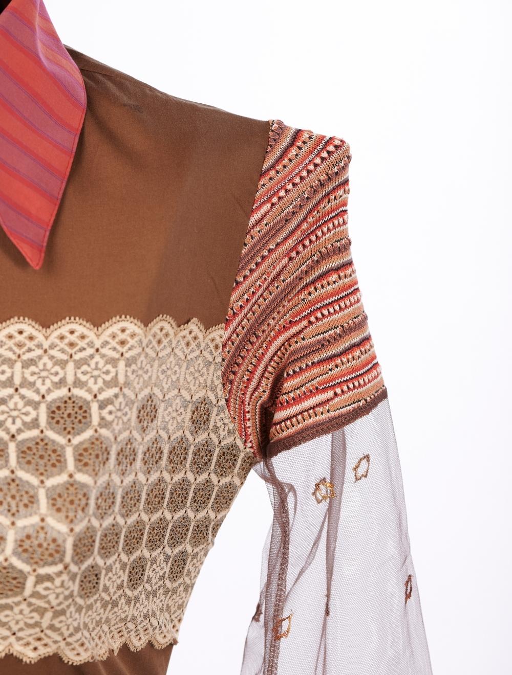 Save The Queen Camicia marrone con ricami e applicazioni Nuovi prodotti