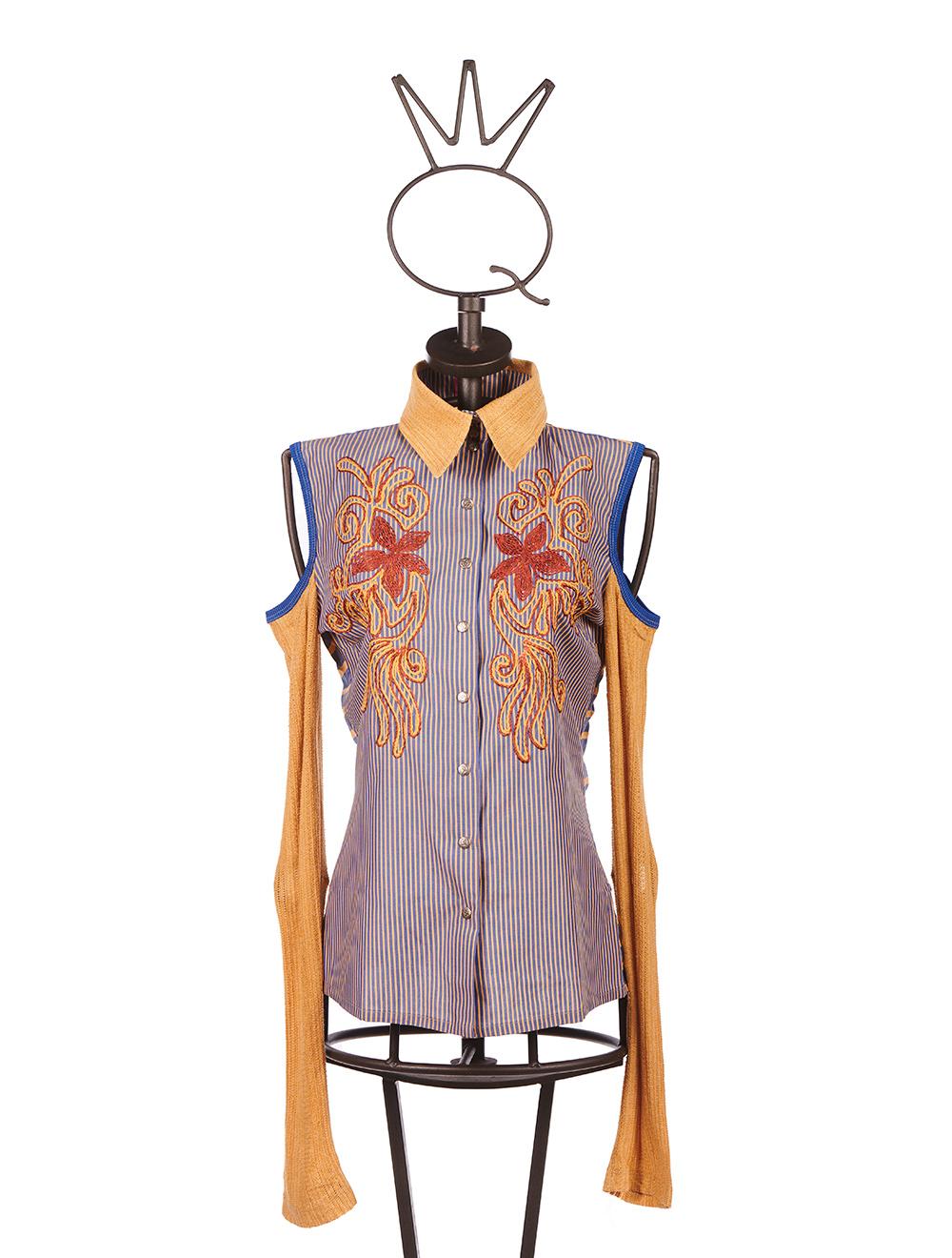 Save The Queen Camicia in tessuto a righe e in maglia con ricamo Comprane uno, ottenene uno gratis