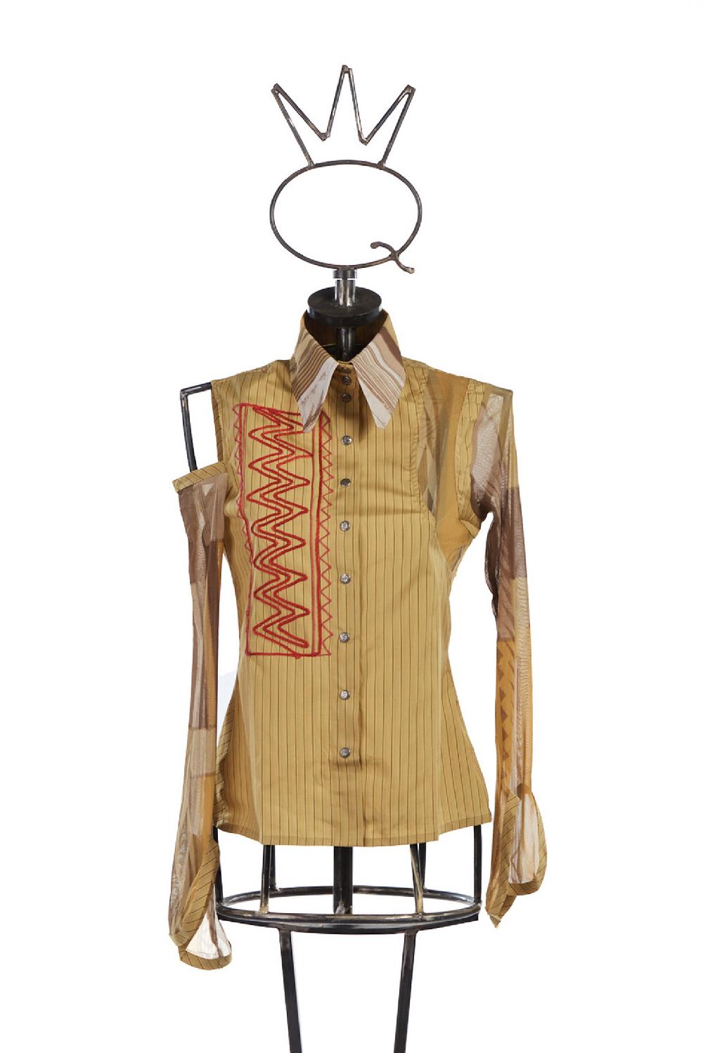 Save The Queen Camicia in cotone giallo ocra con righe e ricami Offerte speciali
