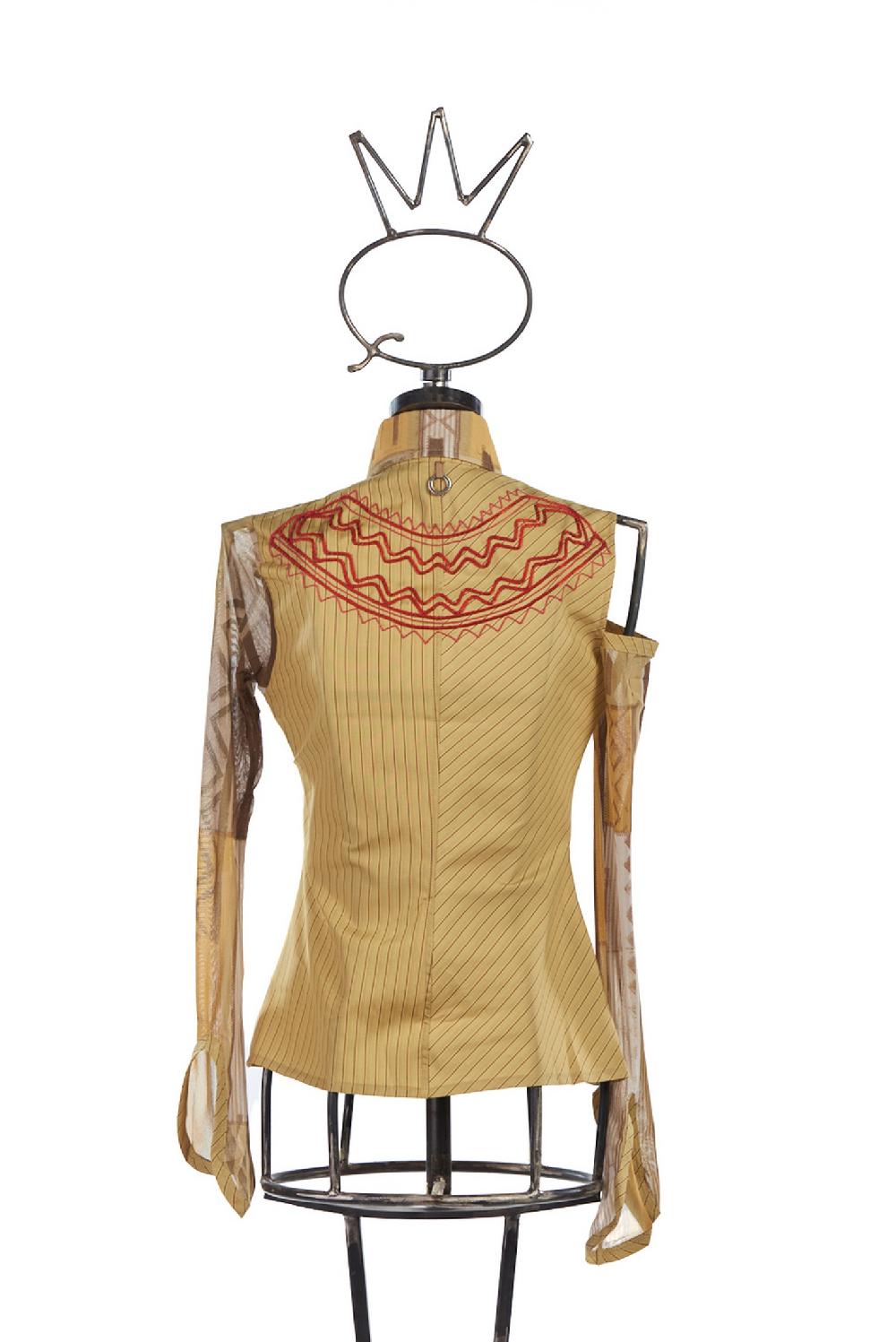 Save The Queen Camicia in cotone giallo ocra con righe e ricami Offerte speciali