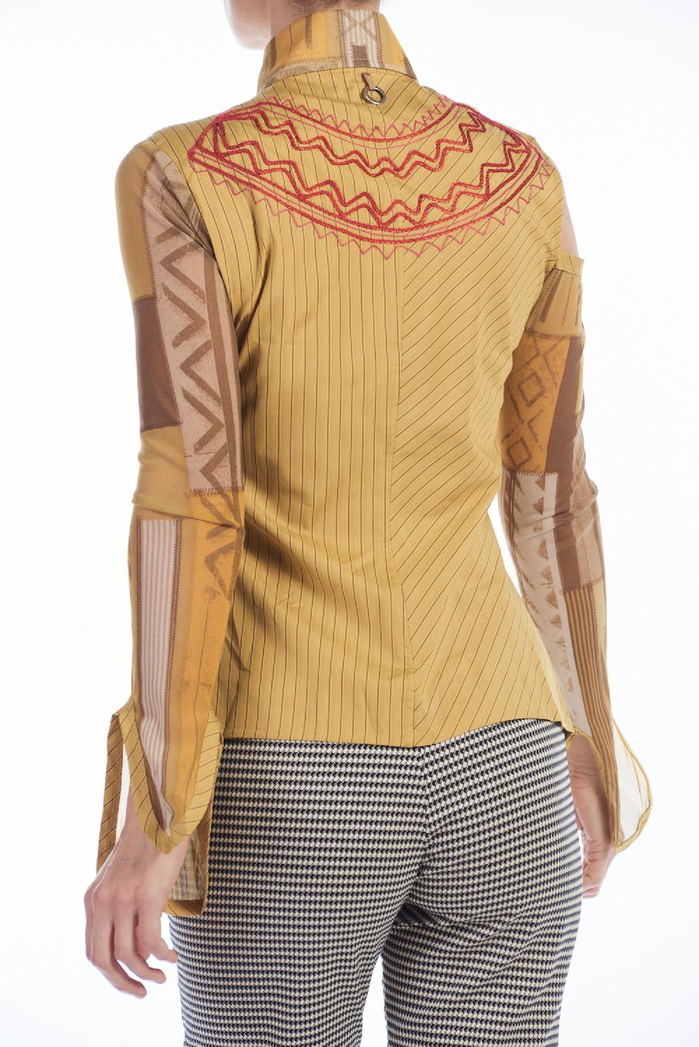 Save The Queen Camicia in cotone giallo ocra con righe e ricami Offerte speciali