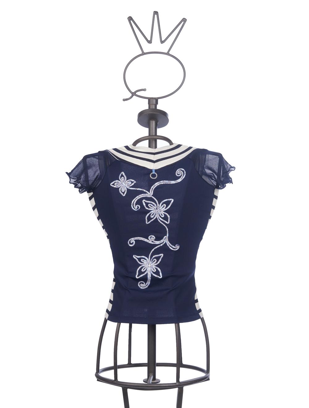 Save The Queen T-shirt a righe bianca e blu con ricamo Discount Store per i nuovi prodotti