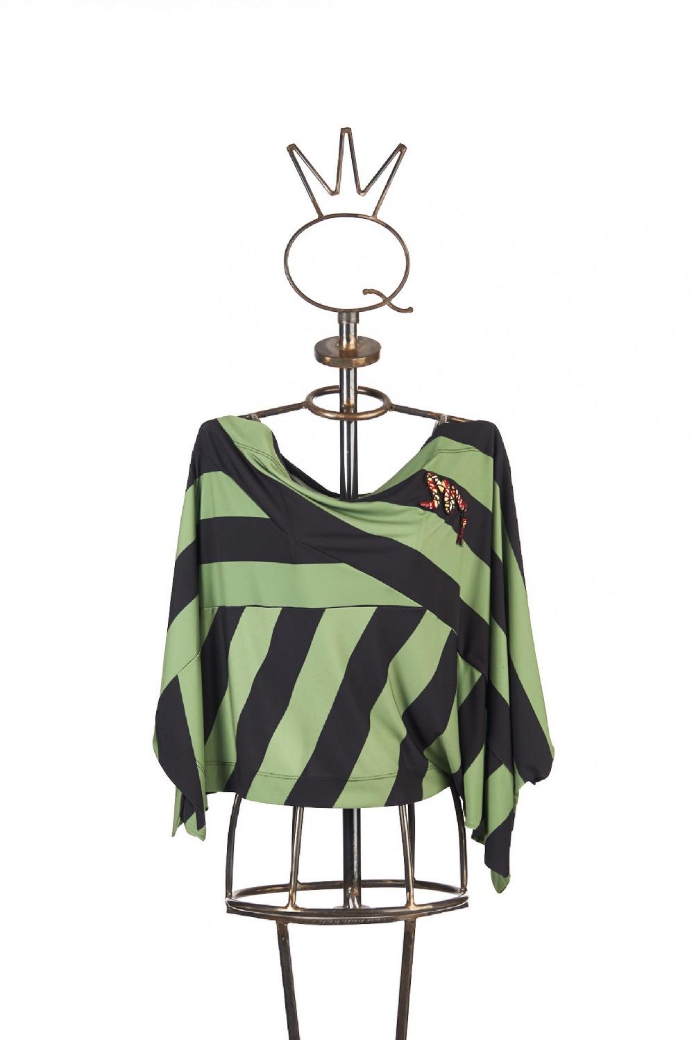 Save The Queen T-shirt a righe nere e verdi con ricamo applicato