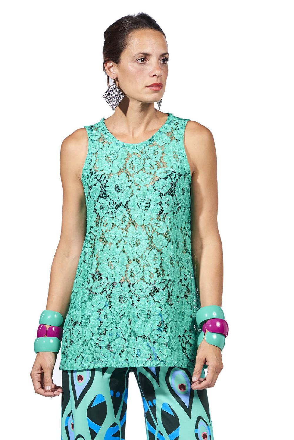Save The Queen Top in pizzo color verde smeraldo Italy