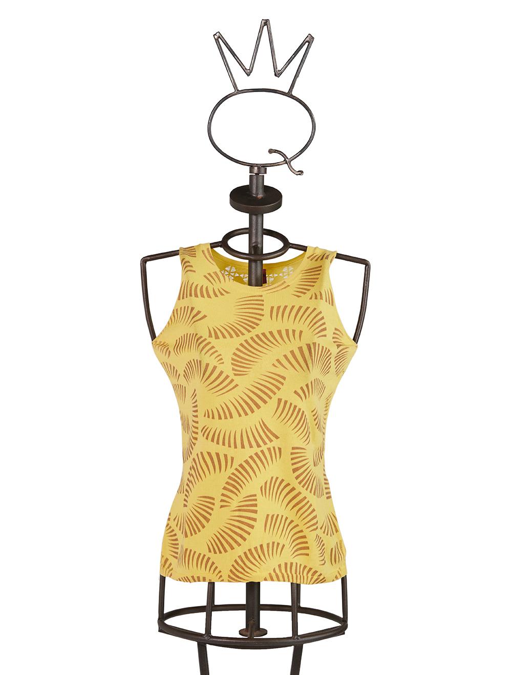 Save The Queen Top in maglia giallo con stampa