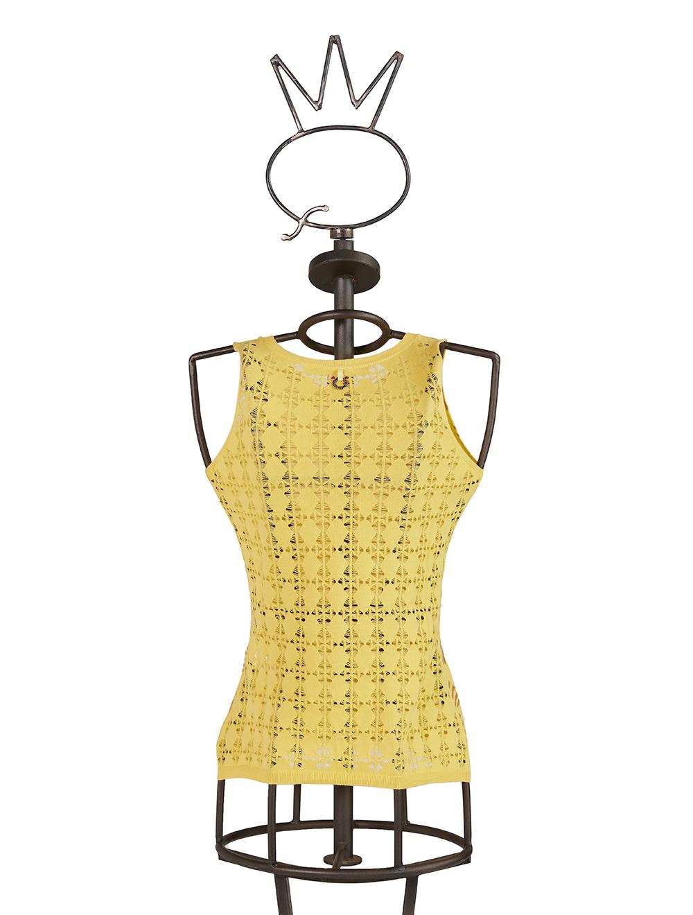 Save The Queen Top in maglia giallo con stampa Qualità