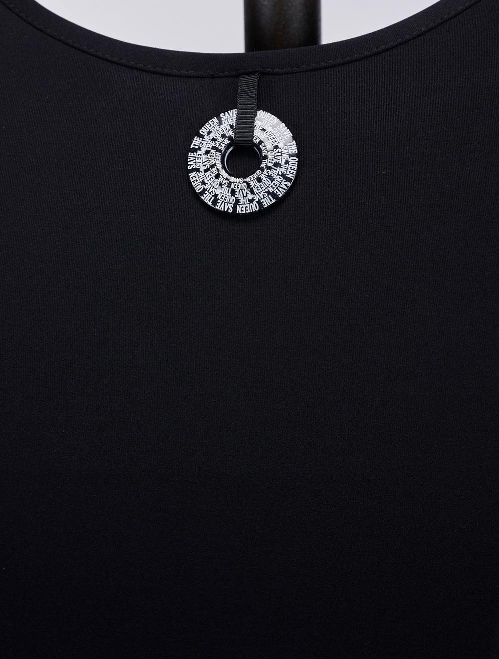Save The Queen Canotta nera in tessuto stretch con ricamo di paillettes Promozione