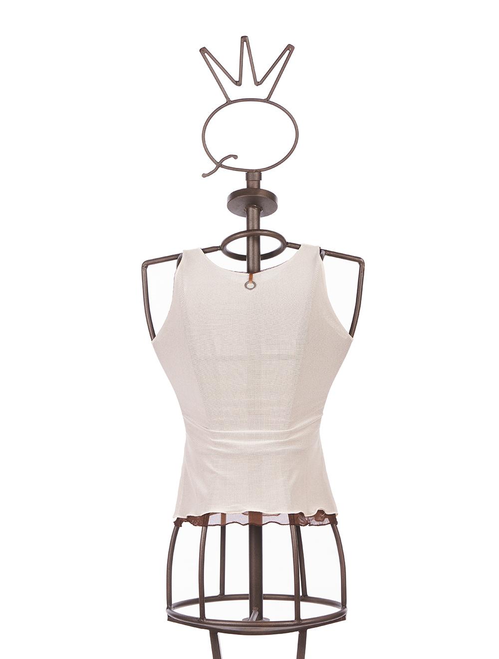 Save The Queen Top in tulle avorio e marrone con stampa Pezzi Unici