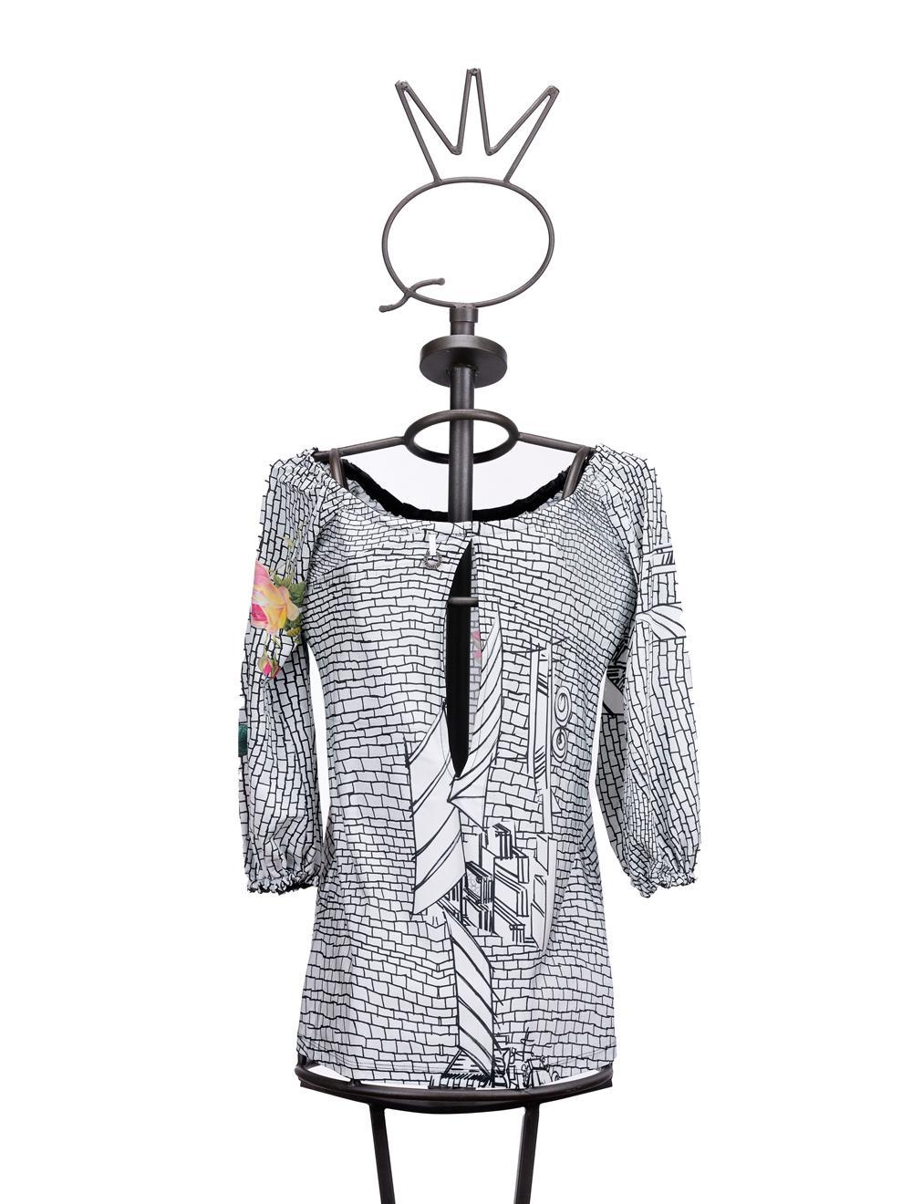 Save The Queen T-shirt in jersey di viscosa con stampa geometrica e floreale Prezzo Ridotto