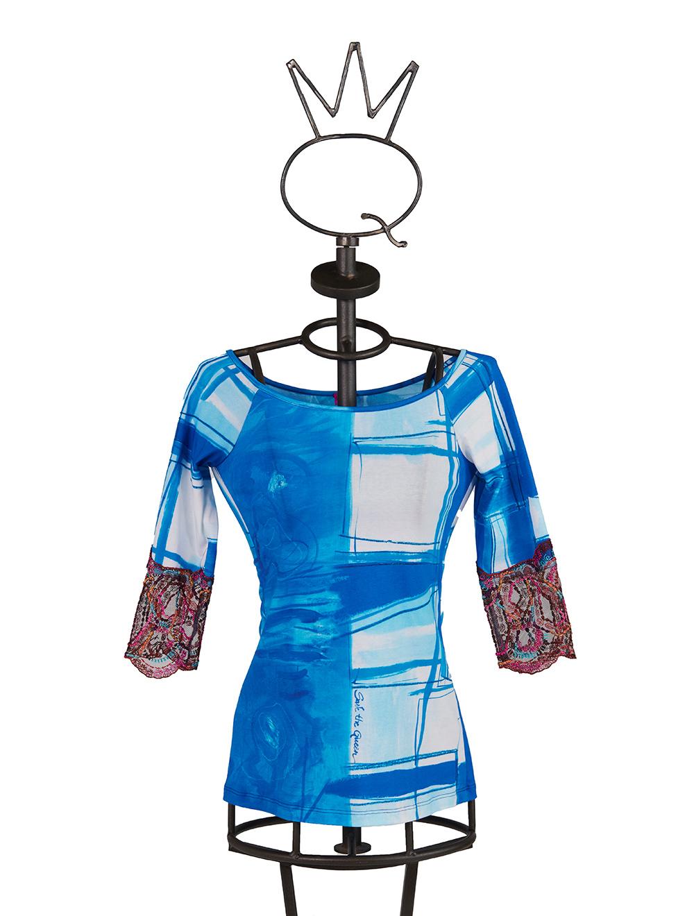 Save The Queen T-shirt con stampa astratta e dettagli in pizzo