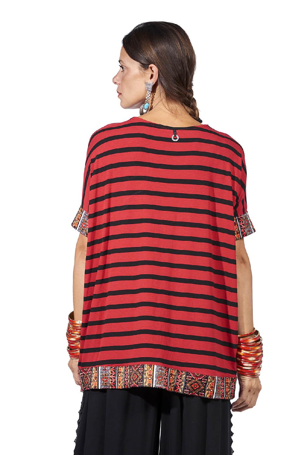 Save The Queen T-shirt rossa con righe nere e passamaneria Presa