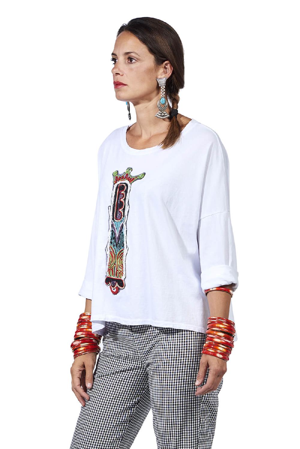 Save The Queen T-shirt bianca con ricamo applicato Economico