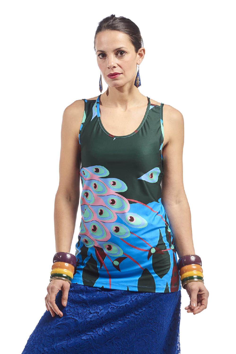 Save The Queen Top con stampa dedicata al pavone “Afropavo” Vendita Calda