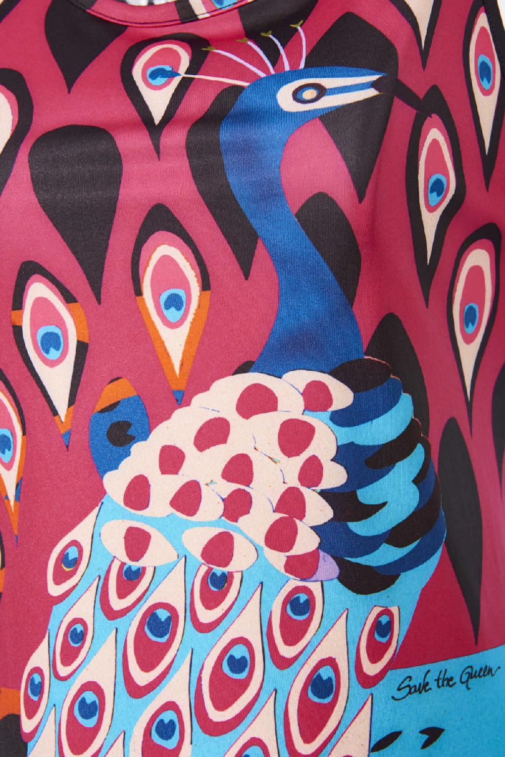 Save The Queen Top con stampa dedicata al pavone “Afropavo” Saldi Di Fabbrica