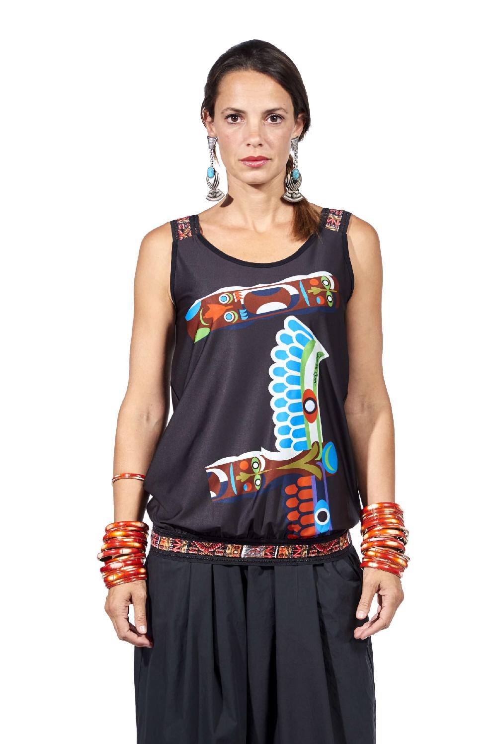 Save The Queen Top doubleface con stampe dedicate ai Totem indiani Prezzo di fabbrica