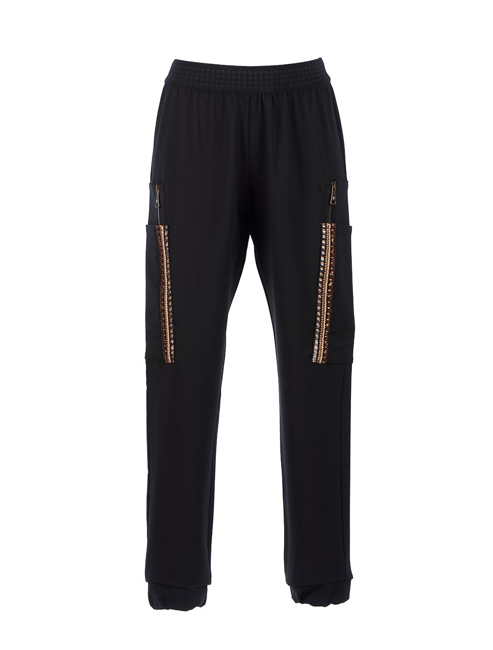 Save The Queen Pantaloni in crepe nero con dettagli di passamaneria