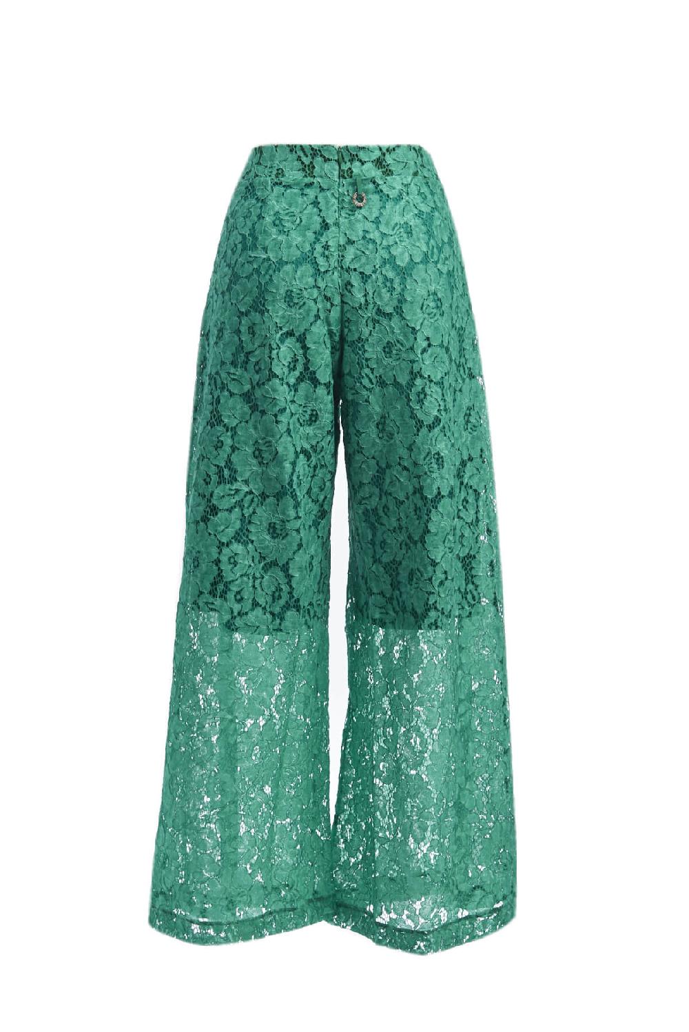 Save The Queen Pantalone palazzo in pizzo color verde smeraldo Nuovi prodotti
