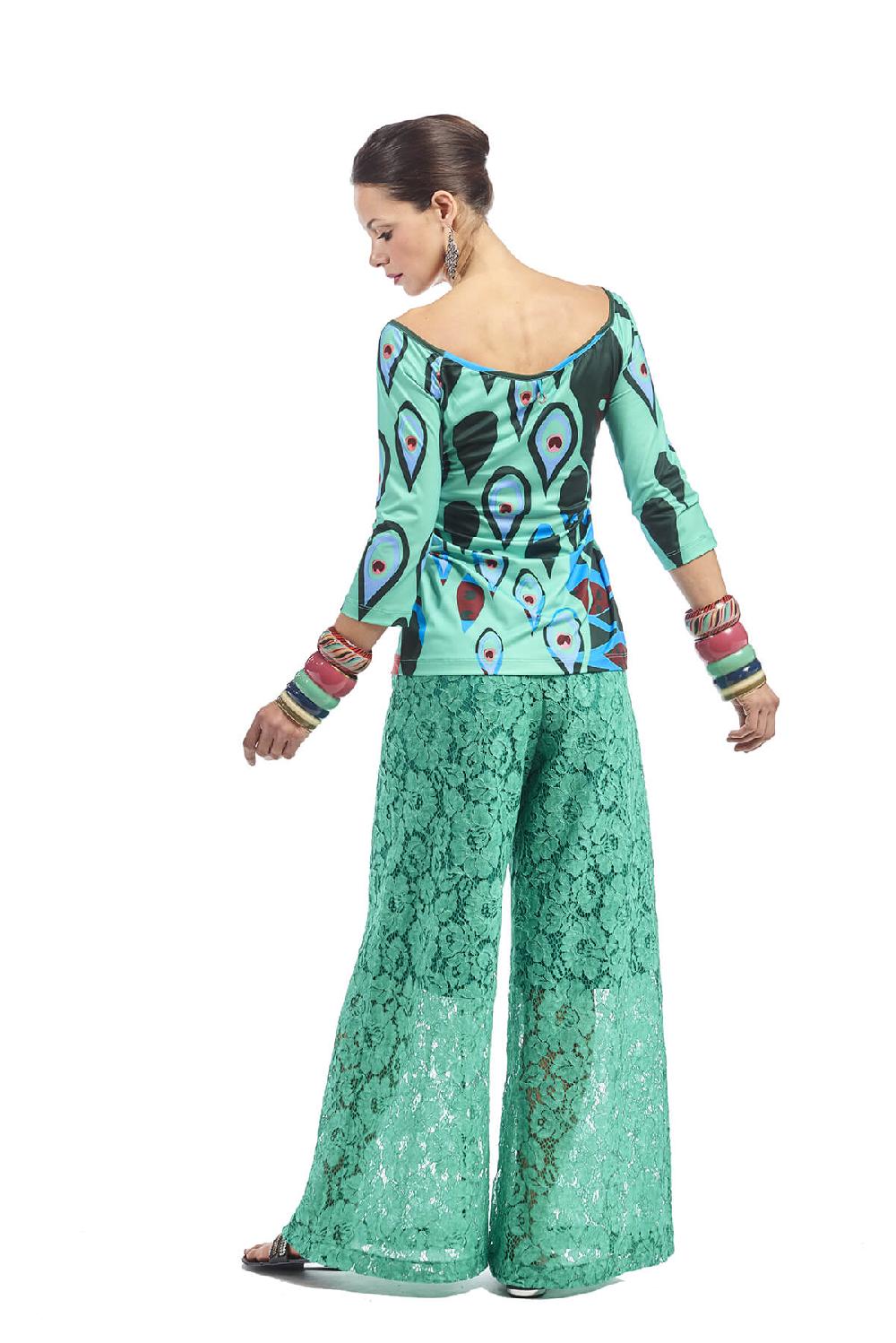 Save The Queen Pantalone palazzo in pizzo color verde smeraldo Nuovi prodotti