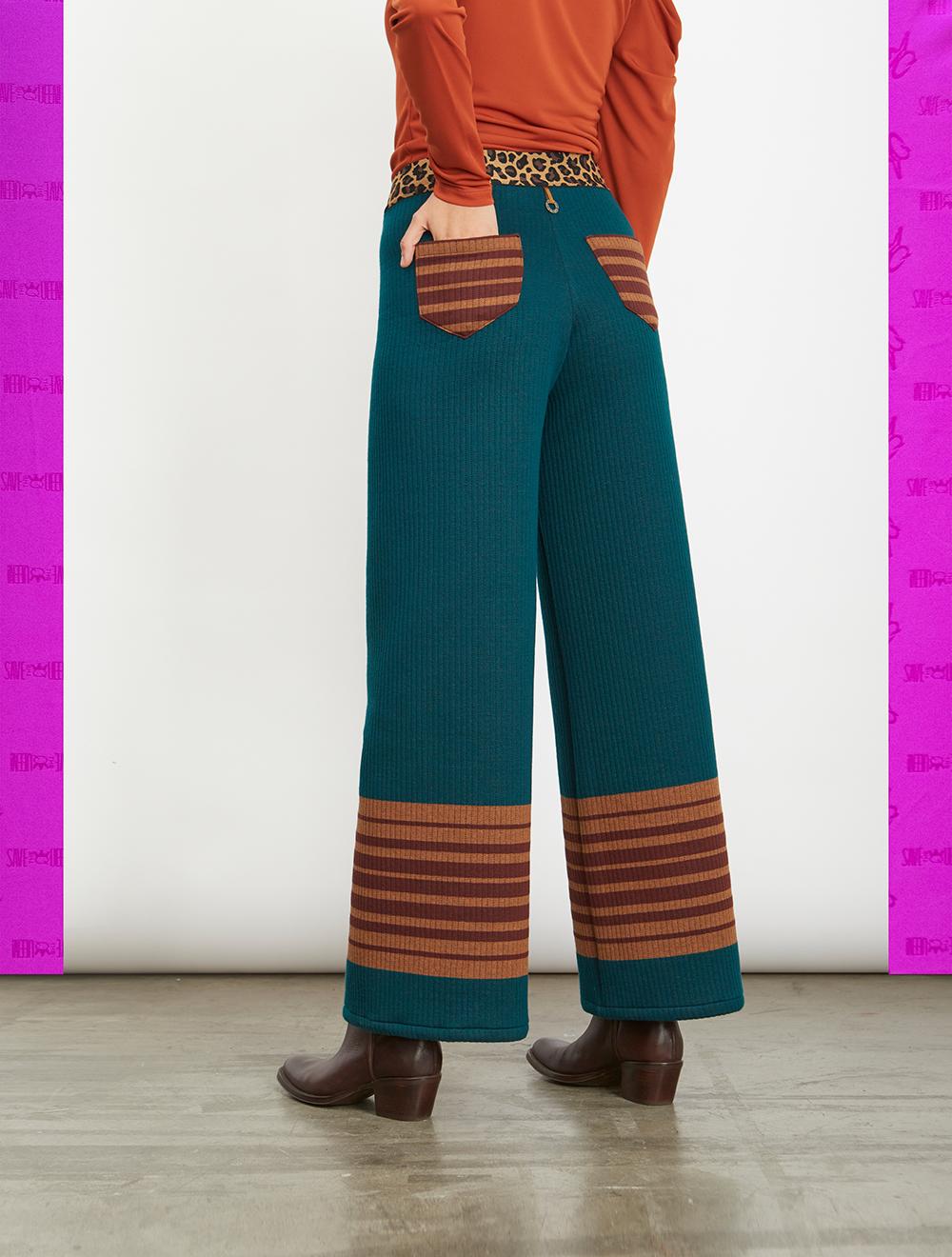 Save The Queen Pantaloni palazzo color petrolio in tessuto di maglia impunturato Discount Store per i nuovi prodotti