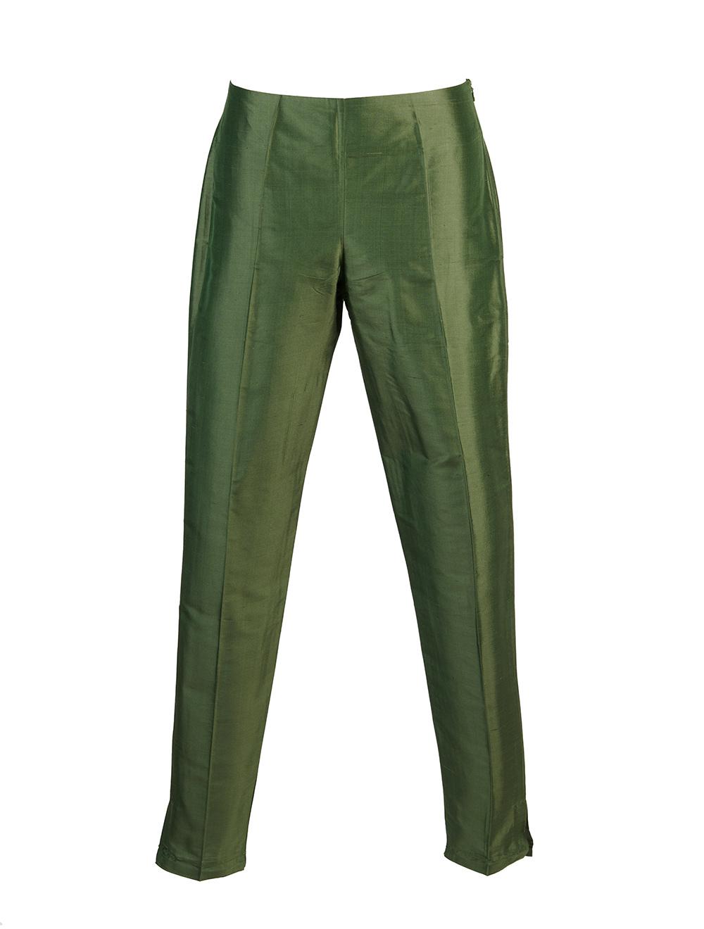 Save The Queen Pantalone in shantung di seta verde bosco Limitato a 3 giorni