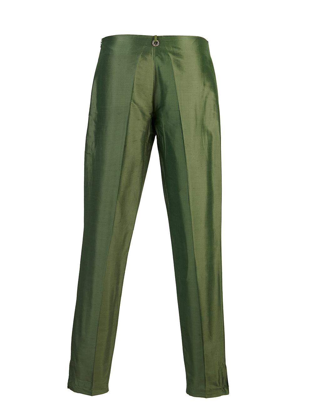 Save The Queen Pantalone in shantung di seta verde bosco Limitato a 3 giorni