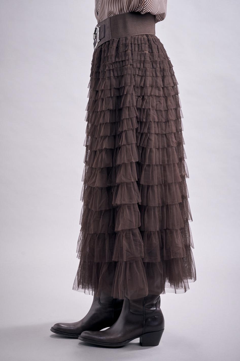 Save The Queen Gonna lunga a balze in tulle color marrone Negozi Online