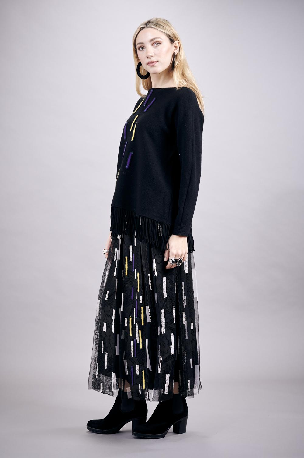 Save The Queen Gonna in tulle con stampa geometrica nera e beige Acquista Ora