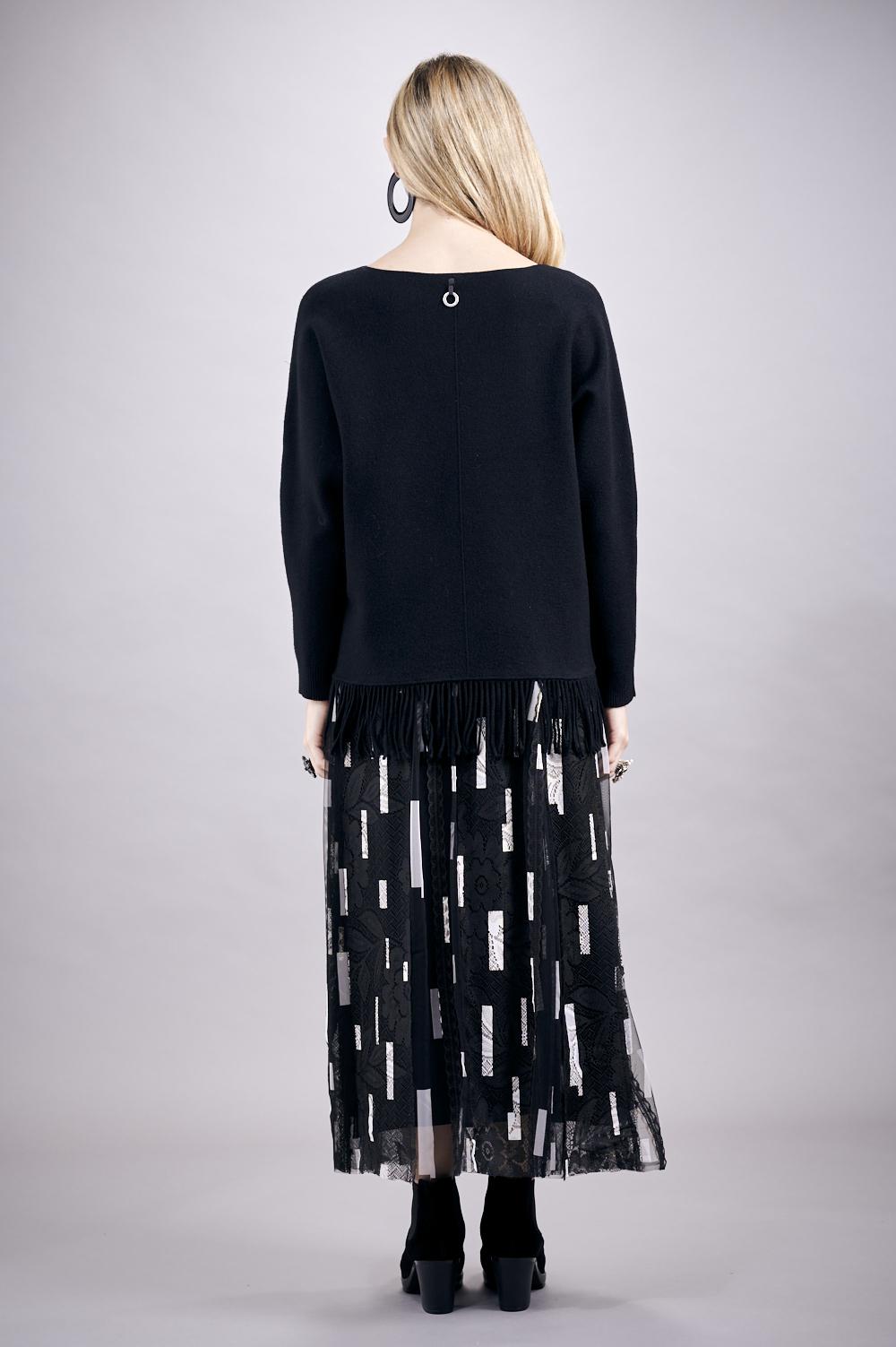 Save The Queen Gonna in tulle con stampa geometrica nera e beige Acquista Ora