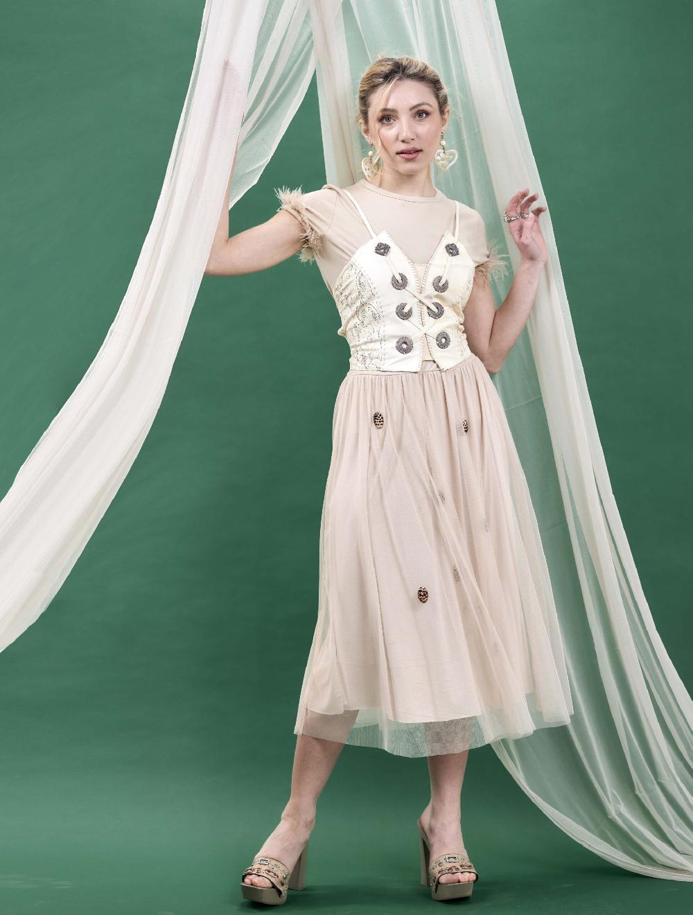 Save The Queen Gonna lunga beige con applicazioni Economico