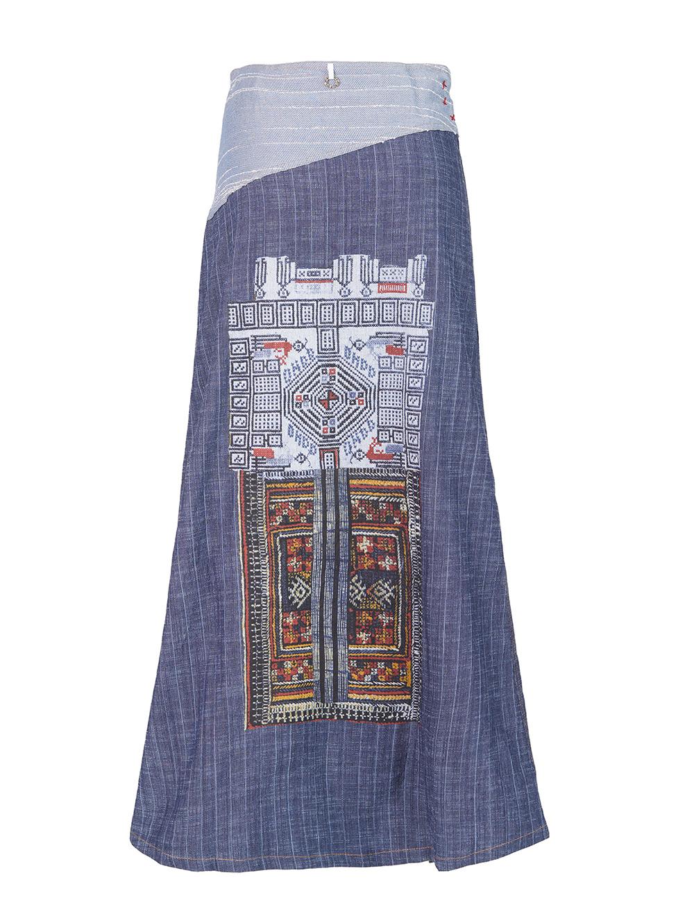Save The Queen Gonna lunga blu denim gessata con stampa In Saldo