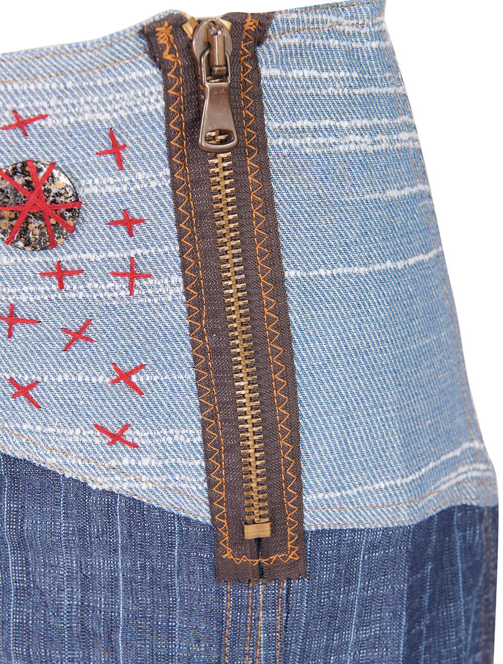 Save The Queen Gonna lunga blu denim gessata con stampa In Saldo