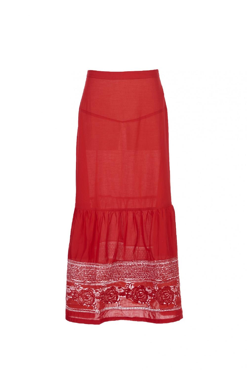 Save The Queen Gonna lunga in cotone rosso e Sangallo Sconto di tempo limitato
