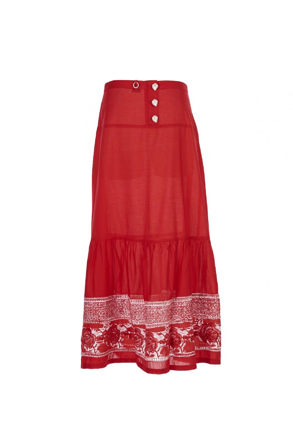 Save The Queen Gonna lunga in cotone rosso e Sangallo Sconto di tempo limitato
