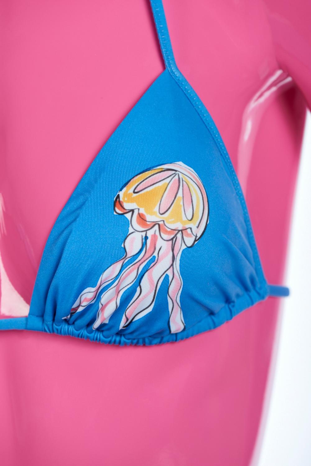 Save The Queen Bikini celeste a triangolo con stampa polipi e meduse Esporta salva