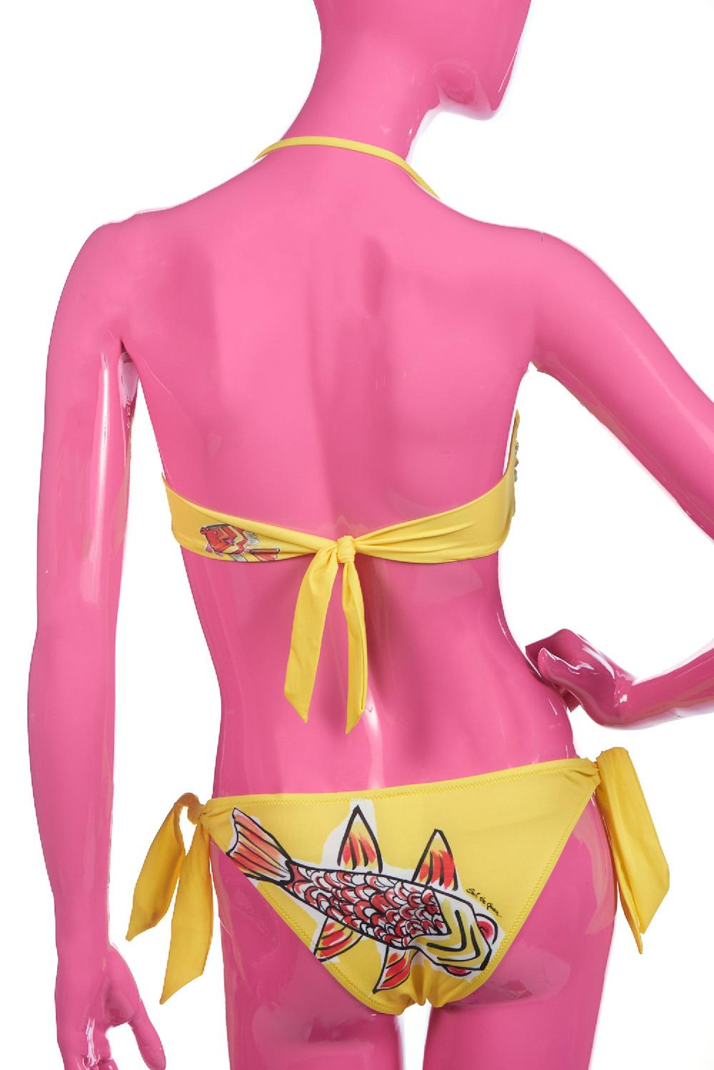 Save The Queen Bikini giallo a fascia con stampa pesci Black Friday Prezzi