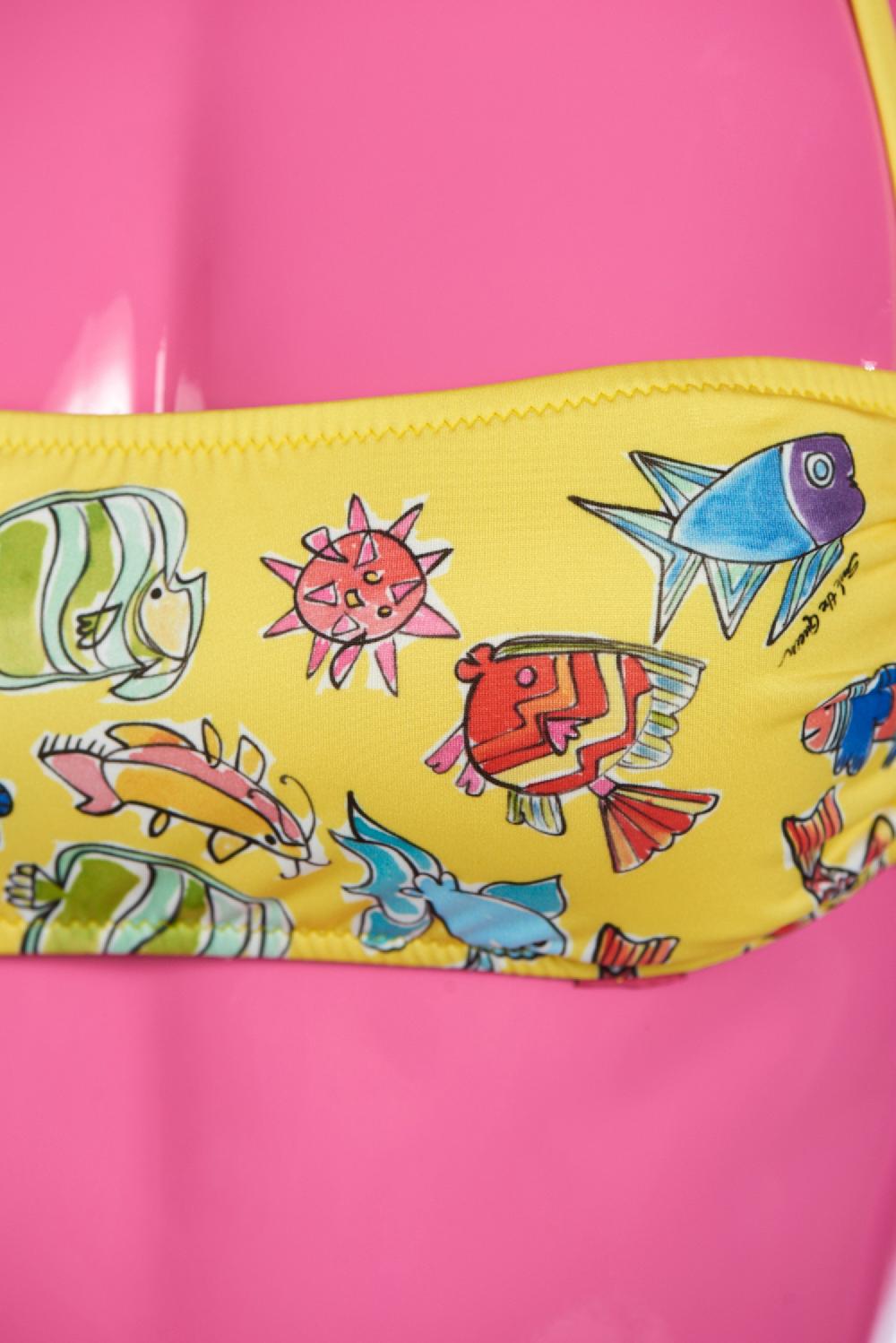 Save The Queen Bikini giallo a fascia con stampa pesci Black Friday Prezzi
