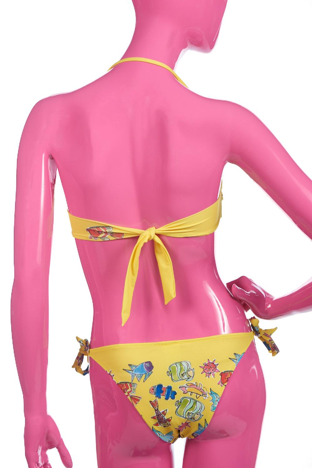 Save The Queen Bikini giallo a fascia con stampa pesci Duty-free