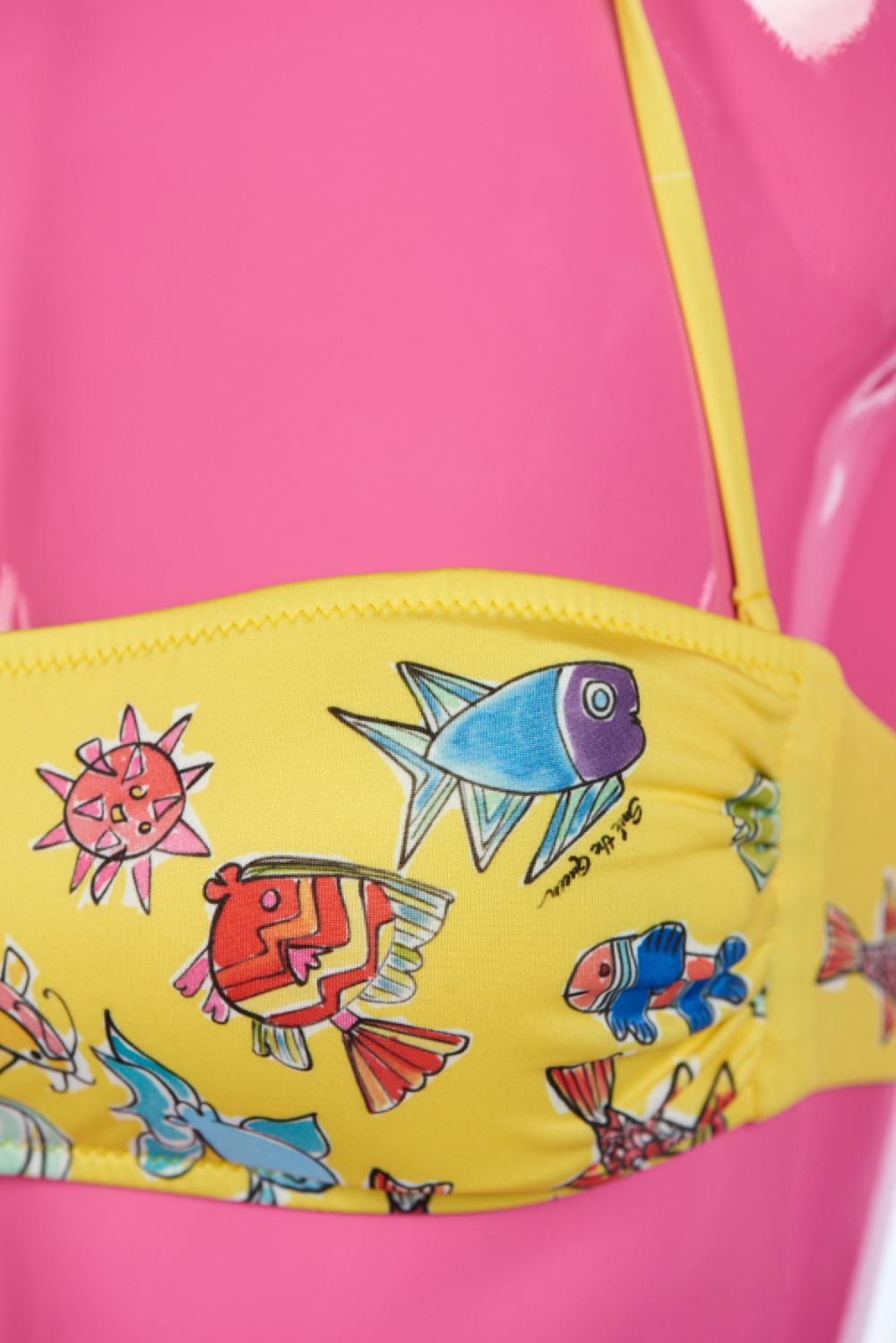Save The Queen Bikini giallo a fascia con stampa pesci Duty-free
