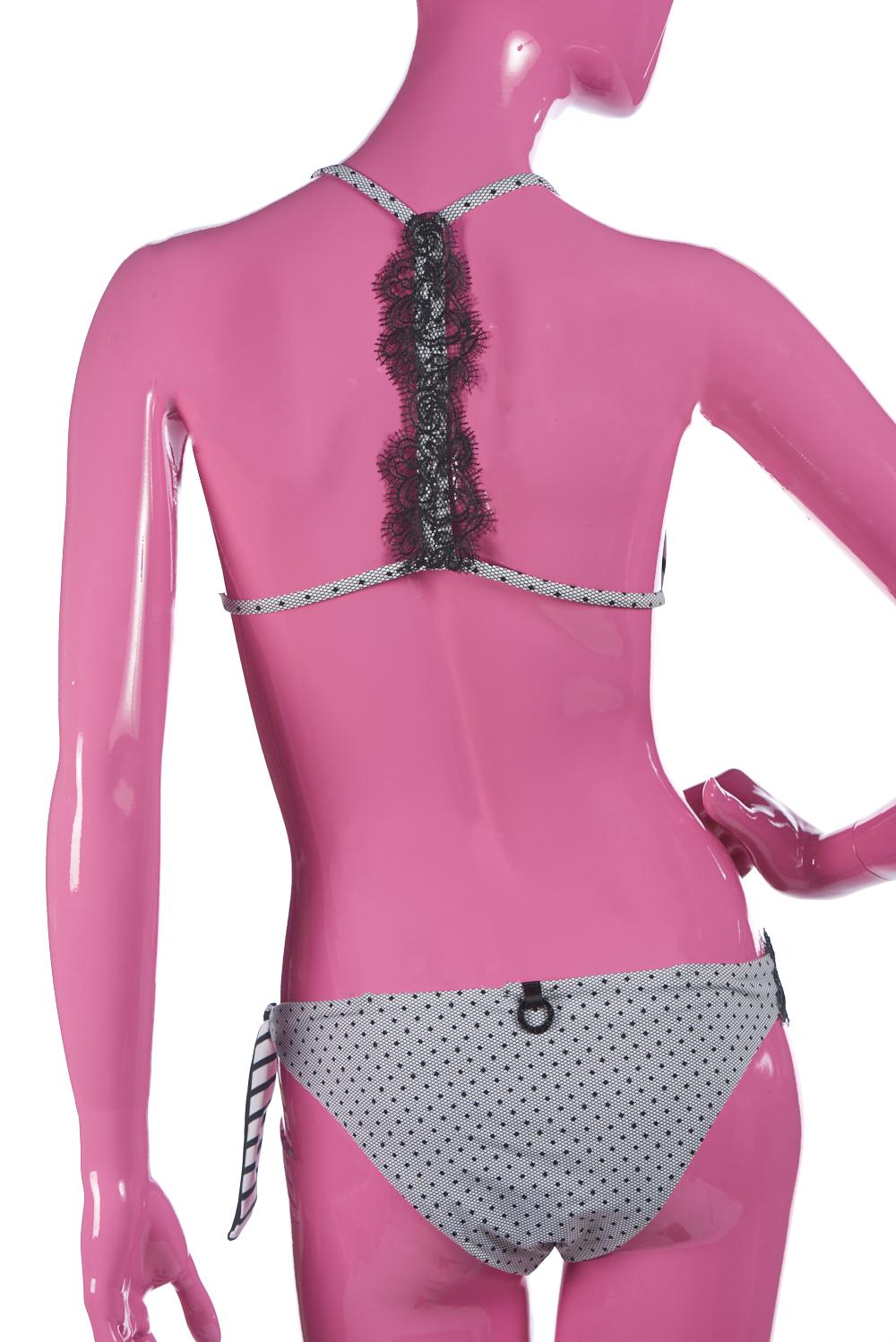 Save The Queen Bikini a triangolo bianco e nero con dettaglio in pizzo Pezzi Unici