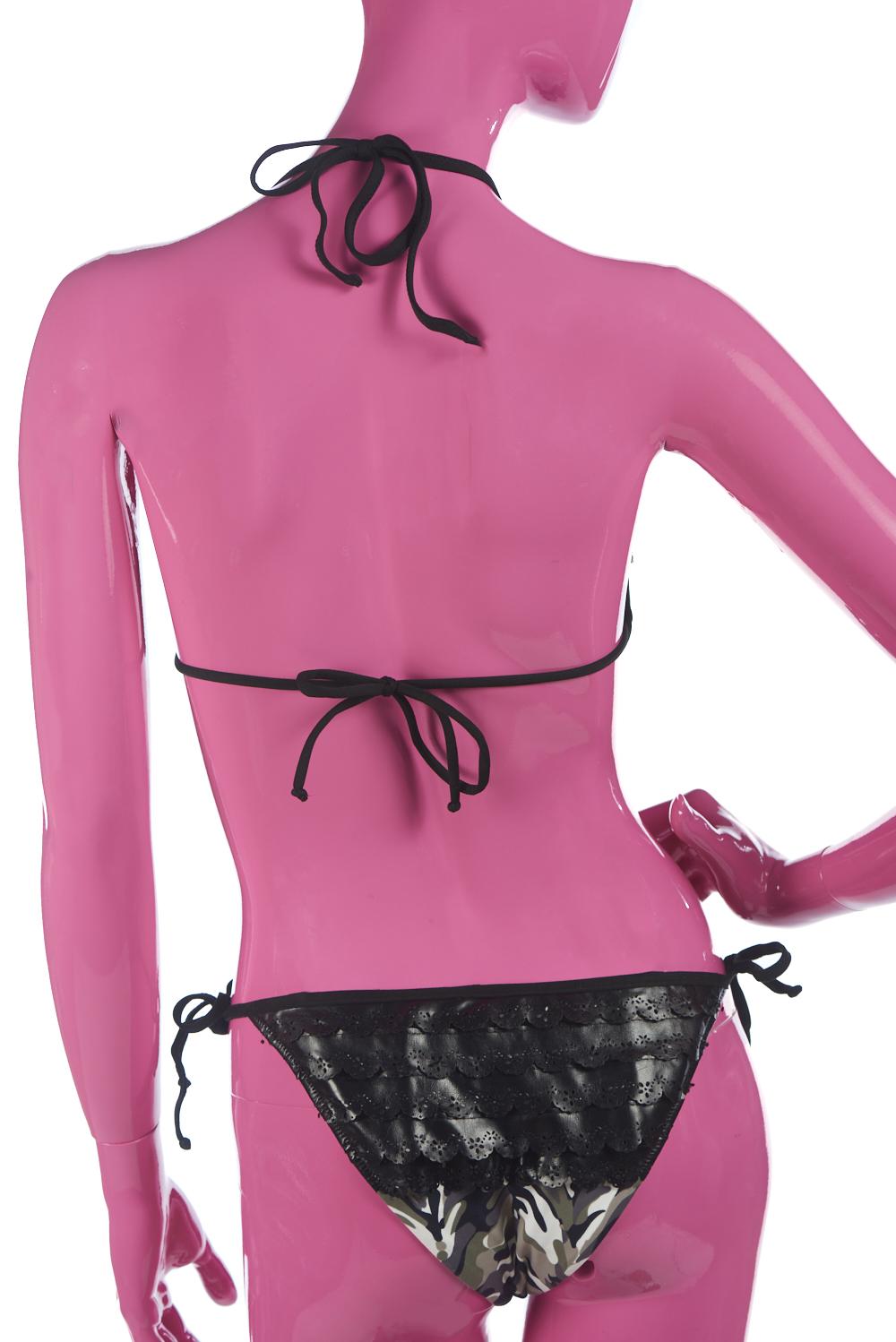 Save The Queen Bikini a triangolo con stampa camouflage e dettagli in eco pelle Consegna Veloce