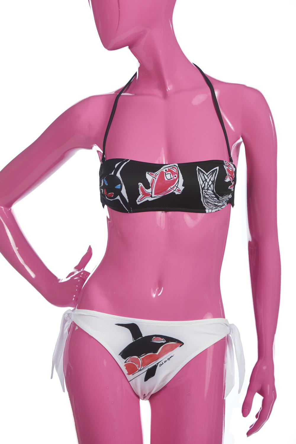 Save The Queen Bikini a fascia con stampa pesci
