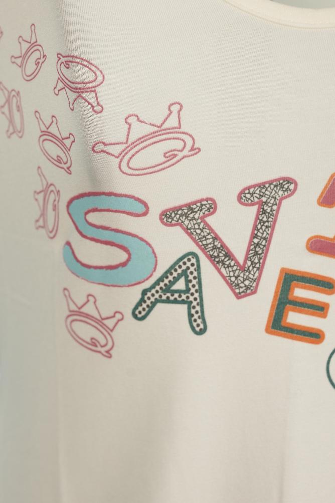 Save The Queen Top stampato Vendita Economica