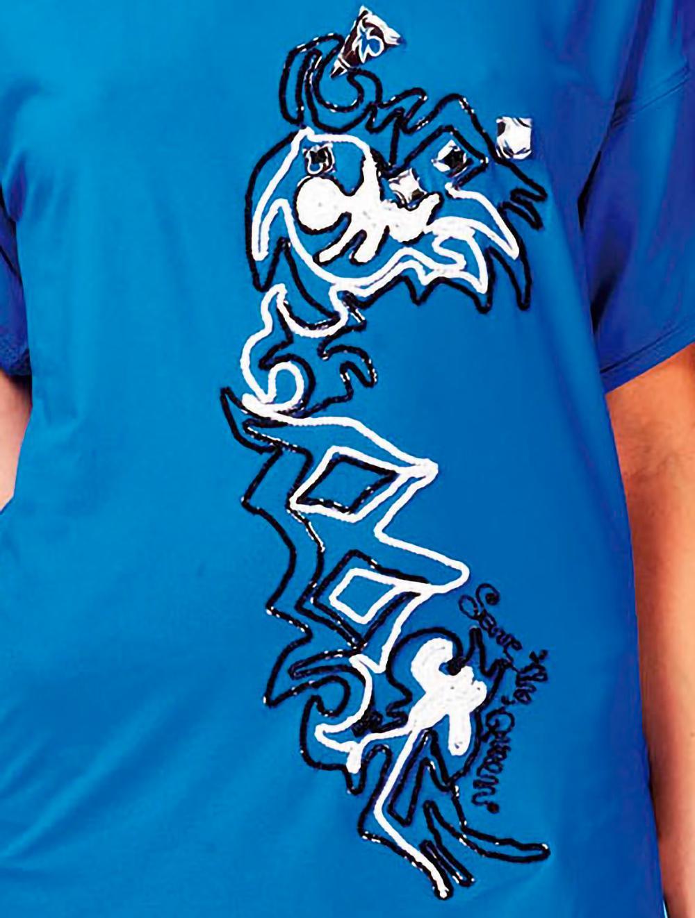 Save The Queen T-shirt bluette con ricamo e applicazioni Super Saving Price