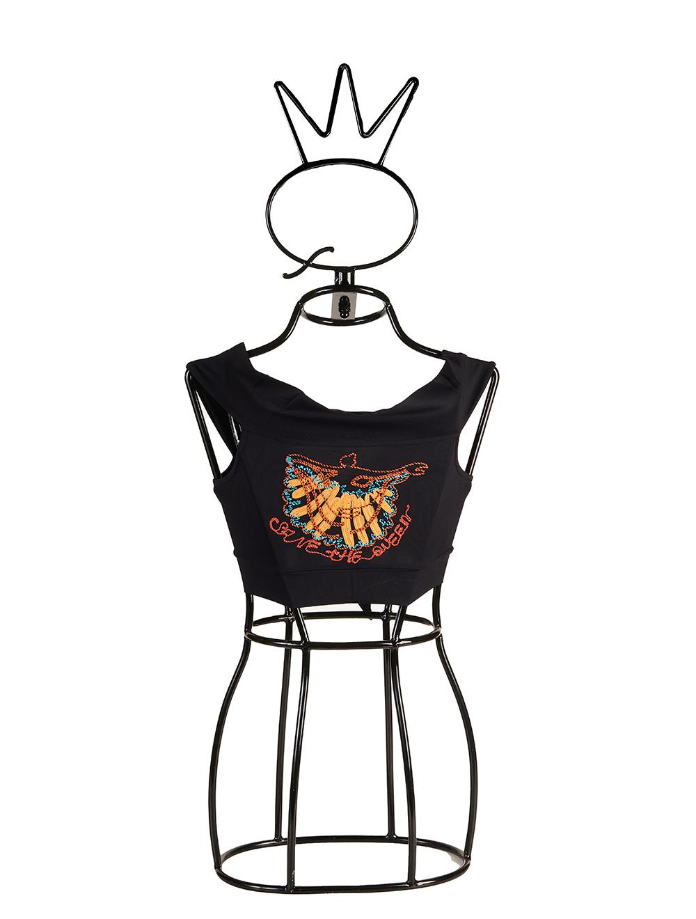 Save The Queen Top nero con ricamo Rilascio limitato