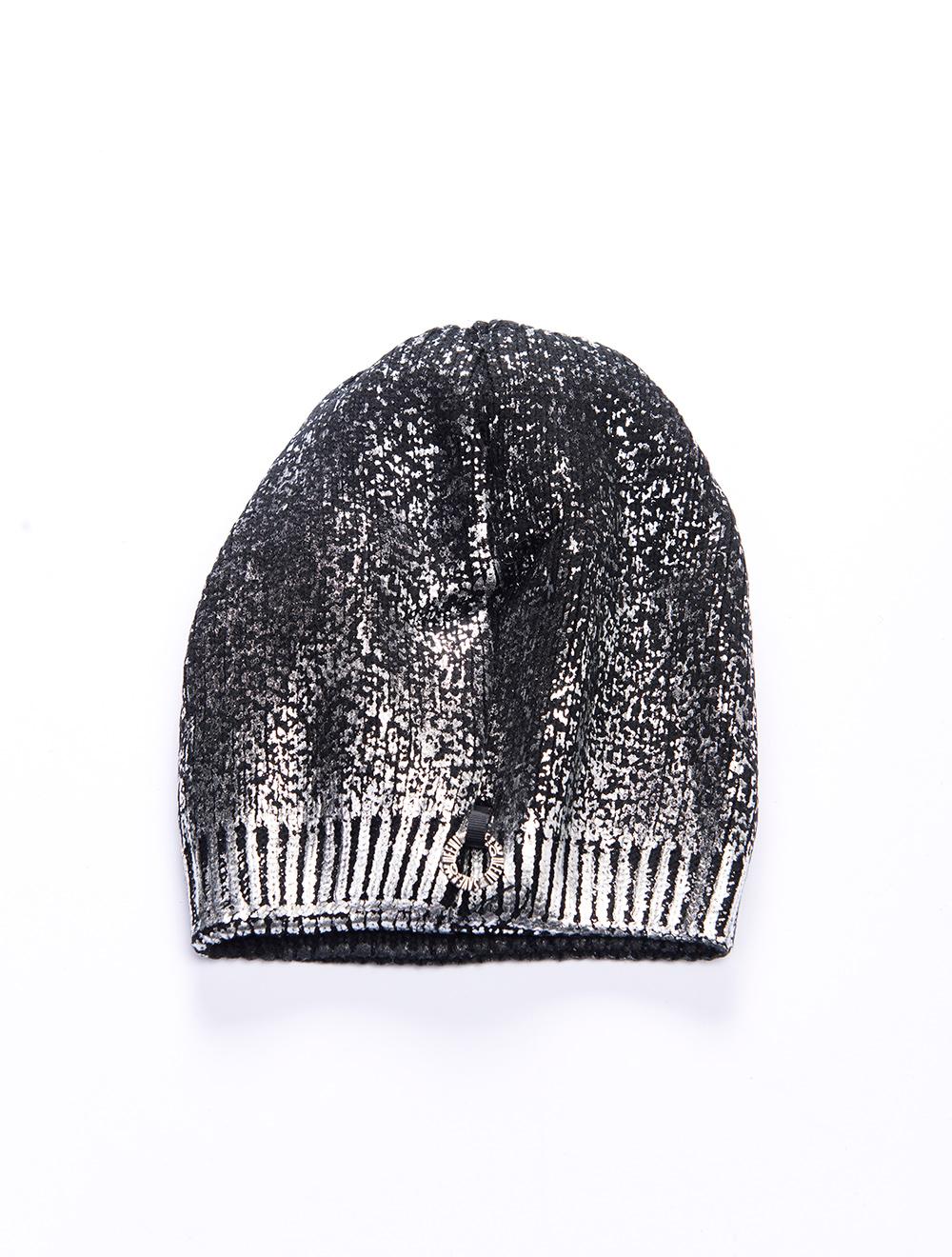 Save The Queen Cappello in maglia nero con effetto laminato argento Fino al 50% di sconto