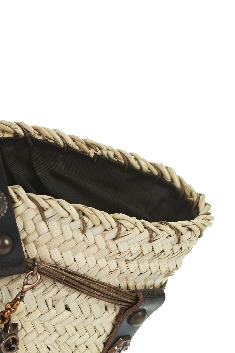 Save The Queen Borsa in paglia e pelle con decorazioni Duty-free