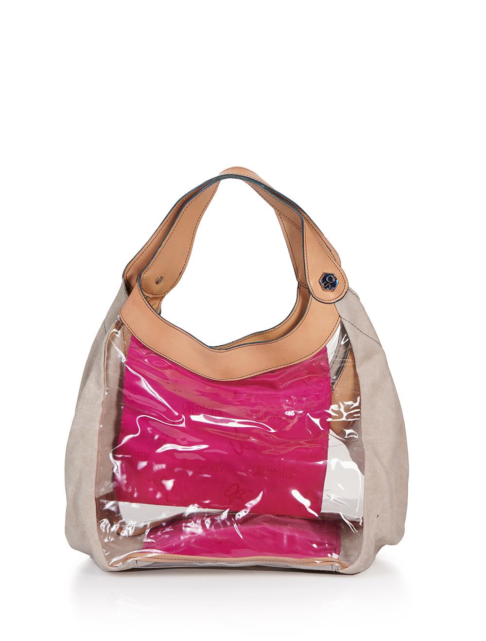 Save The Queen Borsa media trasparente con dettagli in tela e cuoio 50% di sconto per tempo limitato
